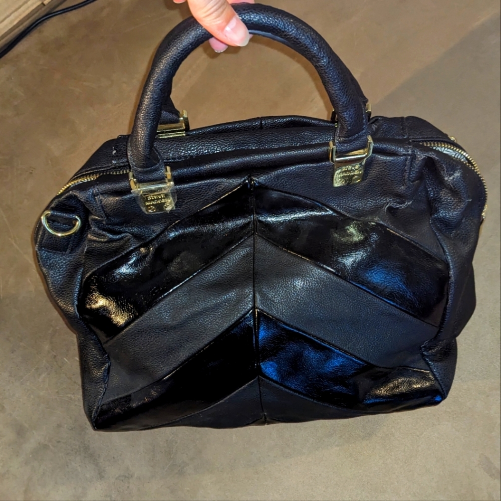 Steve Madden Black Convertible Vegan Leather Crossbody Satchel Bag Women’s